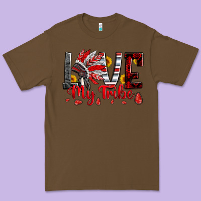Red Black Grey White Love My Tribe Indian Headdres Premium Tee Designed By Artiststas