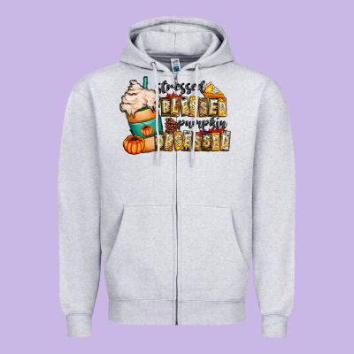 Stressed Blessed Pumpkin Obsessed Zipper Hoodie Designed By Cowhidedigitalart