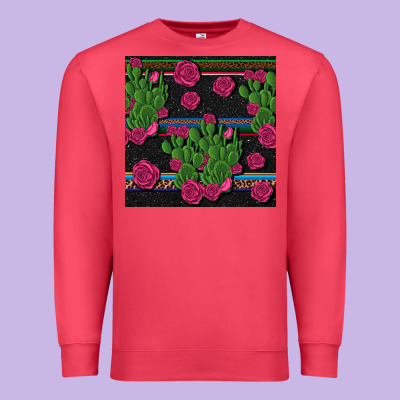 Mexican Rose And Cactus Seamless Pattern Premium Sweatshirt Designed By Bundleandbundleshop