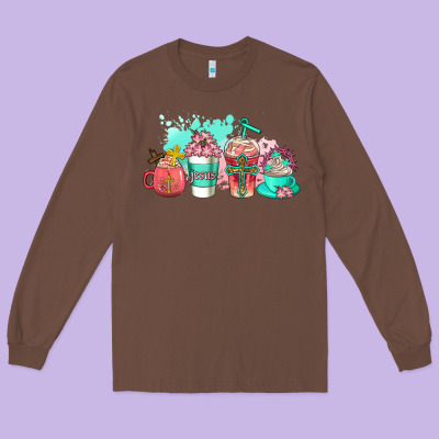 Religious Coffee Cups Long Sleeve Tee Designed By Adodesignshop