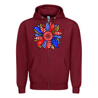 Burgundy America sunflower Zipper Hoodie - Neo Western