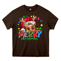 Chocolate Brown Merry Christmas Heavy Core Tee - CowhideDigitalArt