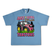 Pebble Blue just a girl who loves tractors Urban Heavy Tee - BarkalooDesign