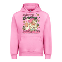 Fuchsia Pink merry christmas assholes Urban Hoodie - MaliasSmallBusiness