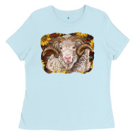 Baby Blue merino ram with sunflowers Ladies Tee - BarkalooDesign