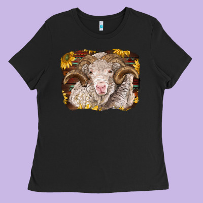 Merino Ram With Sunflowers Ladies Tee Designed By Barkaloodesign