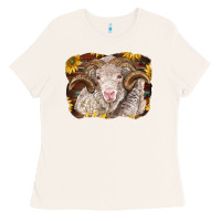 Bone merino ram with sunflowers Ladies Tee - BarkalooDesign