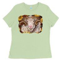 Matcha merino ram with sunflowers Ladies Tee - BarkalooDesign