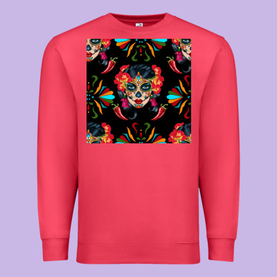 Sugar Skull Seamless Pattern Premium Sweatshirt Designed By Bundleandbundleshop
