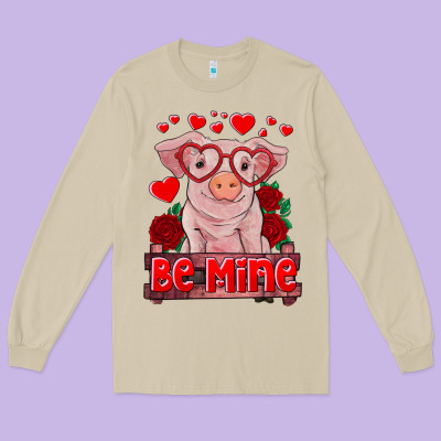 Be Mine Valentine's Day Baby Pig Long Sleeve Tee Designed By Ranaportraitstore