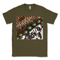 Army Green leopard and cowhide gemstone leather Classic Tee - BarkalooDesign
