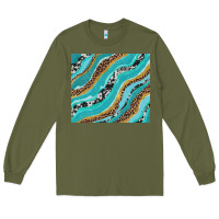 Army Green turquoise brushstrokes with leopard and cowhide Long Sleeve Tee - RanaPortraitStore