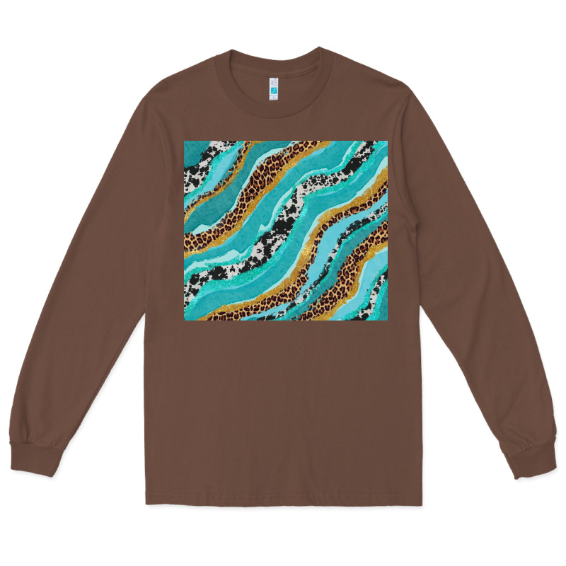 Turquoise Brushstrokes With Leopard And Cowhide Long Sleeve Tee by RanaPortraitStore | Teevron