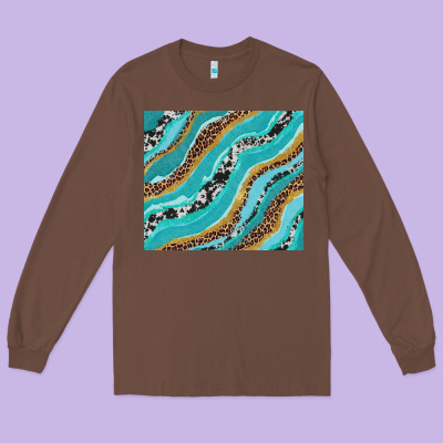 Turquoise Brushstrokes With Leopard And Cowhide Long Sleeve Tee Designed By Ranaportraitstore