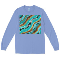 Colony Blue turquoise brushstrokes with leopard and cowhide Long Sleeve Tee - RanaPortraitStore