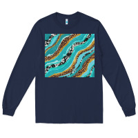 Navy turquoise brushstrokes with leopard and cowhide Long Sleeve Tee - RanaPortraitStore