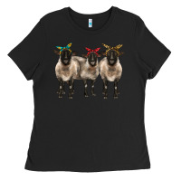 Black 3 sheeps suffolk ewe with bandana Ladies Tee - BarkalooDesign