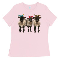 Bubblegum Pink 3 sheeps suffolk ewe with bandana Ladies Tee - BarkalooDesign