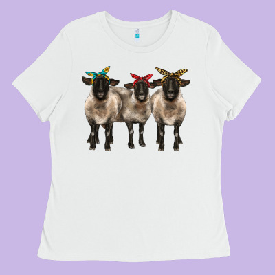 3 Sheeps Suffolk Ewe With Bandana Ladies Tee Designed By Barkaloodesign