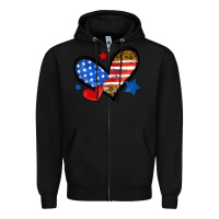 Black American flag heart leopard Zipper Hoodie - Neo Western