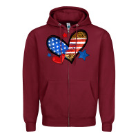 Burgundy American flag heart leopard Zipper Hoodie - Neo Western