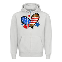 Dove Grey American flag heart leopard Zipper Hoodie - Neo Western