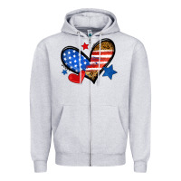 Heather Grey American flag heart leopard Zipper Hoodie - Neo Western