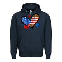 Navy American flag heart leopard Zipper Hoodie - Neo Western