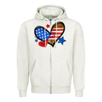 Oatmeal Heather American flag heart leopard Zipper Hoodie - Neo Western