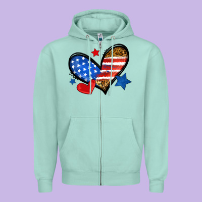 American Flag Heart Leopard Zipper Hoodie Designed By Neo Western