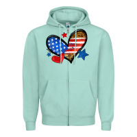 Seafoam American flag heart leopard Zipper Hoodie - Neo Western