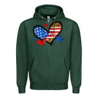 Sports Green American flag heart leopard Zipper Hoodie - Neo Western