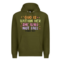 Army Green god is within her she will not fall Premium Hoodie - MaliasSmallBusiness