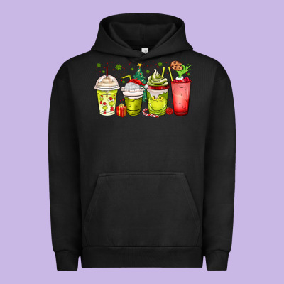 Christmas Characters Coffee Cups Urban Hoodie Designed By Maliassmallbusiness