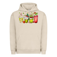 Pigment French Oak Christmas characters coffee cups Urban Hoodie - MaliasSmallBusiness