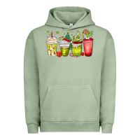 Pigment Oil Green Christmas characters coffee cups Urban Hoodie - MaliasSmallBusiness