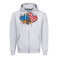 Heather Grey American Flag heart Zipper Hoodie - CowGirlArtShop
