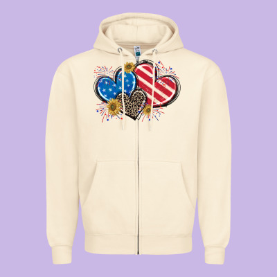 American Flag Heart Zipper Hoodie Designed By Cowgirlartshop