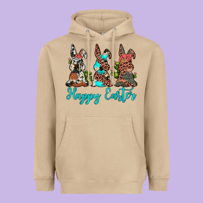 Happy Easter Leopard Cowhide Turquoise Cactus Bunny's Heavyweight Hoodie Designed By Jahusdesignshop