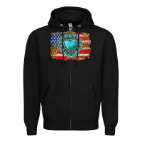 American Flag Leopard Turquoise Gemstone Zipper Hoodie | Teevron