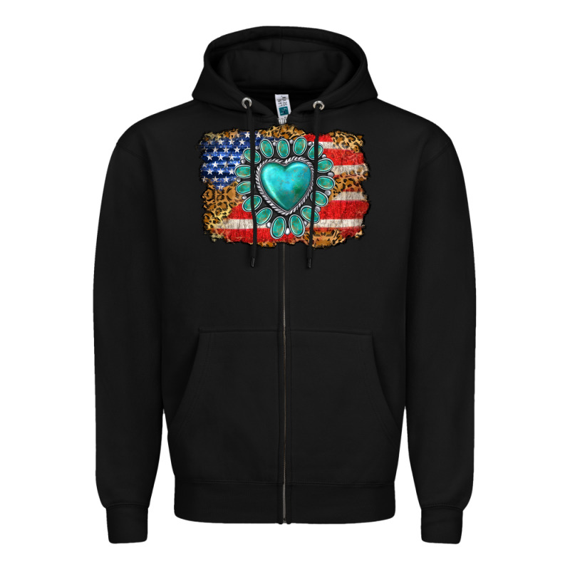 American Flag Leopard Turquoise Gemstone Zipper Hoodie by Neo Western | Teevron