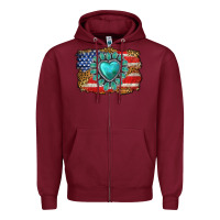 Burgundy American flag leopard turquoise gemstone Zipper Hoodie - Neo Western