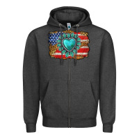 Charcoal Heather American flag leopard turquoise gemstone Zipper Hoodie - Neo Western