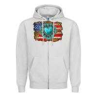 Dove Grey American flag leopard turquoise gemstone Zipper Hoodie - Neo Western