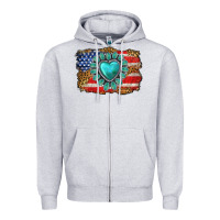 Heather Grey American flag leopard turquoise gemstone Zipper Hoodie - Neo Western