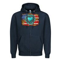 Navy American flag leopard turquoise gemstone Zipper Hoodie - Neo Western