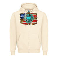 Sandshell American flag leopard turquoise gemstone Zipper Hoodie - Neo Western