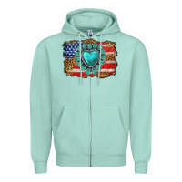 Seafoam American flag leopard turquoise gemstone Zipper Hoodie - Neo Western