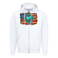 White American flag leopard turquoise gemstone Zipper Hoodie - Neo Western