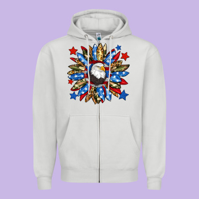 American Flag Sunflower Zipper Hoodie Designed By Neo Western